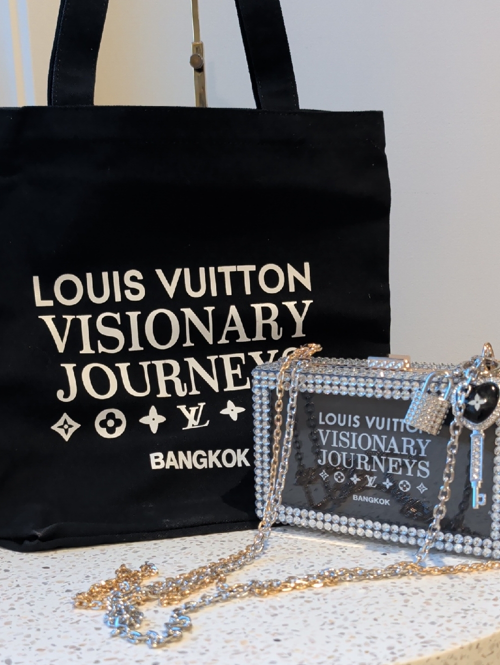 Upcycled Black 'Visionary Journeys' Crystal Box Clutch + Tote Gift Set